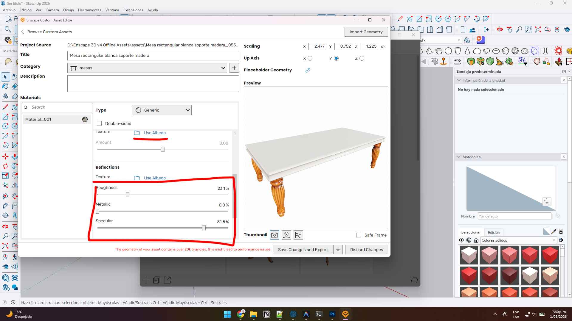 Optimizar texturas y propiedades de materiales