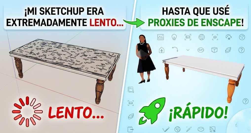 ¡Mi SketchUp era extremadamente lento hasta que usé los Proxies de Enscape!